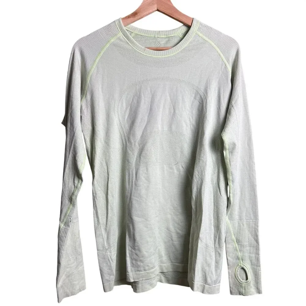 Lululemon Women Sz L Gray Swiftly Tech Long Sleeve Crew Neck Top Thumbholes